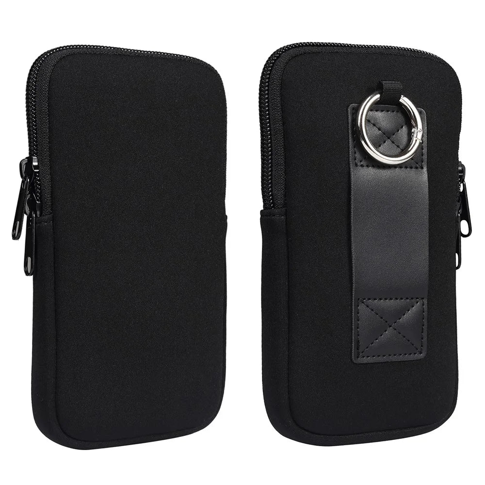 6.1-inch Phone Storage Pouch Waist Belt Backpack Hanging Nylon Phone Bag for iPhone 17 Pro / 17 / Samsung Galaxy S26 - Black - 1