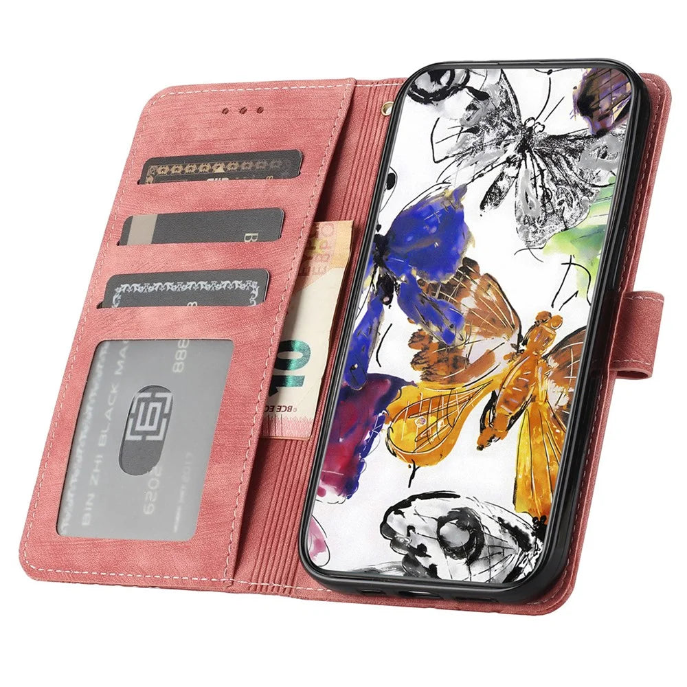 For OnePlus 13 Case Butterfly Design Flip Wallet Leather Phone Cover Skin-Touch - Pink - 2