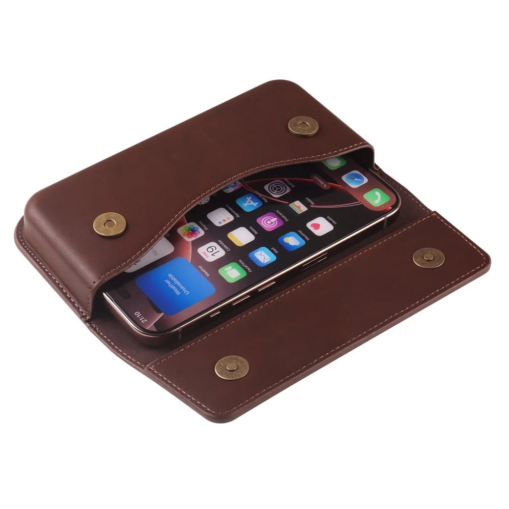 Horizontal Double Magnetic Phone Waist Bag for Universal 6.1-6.3 Inch PU Leather Belt Pouch - Coffee - 6