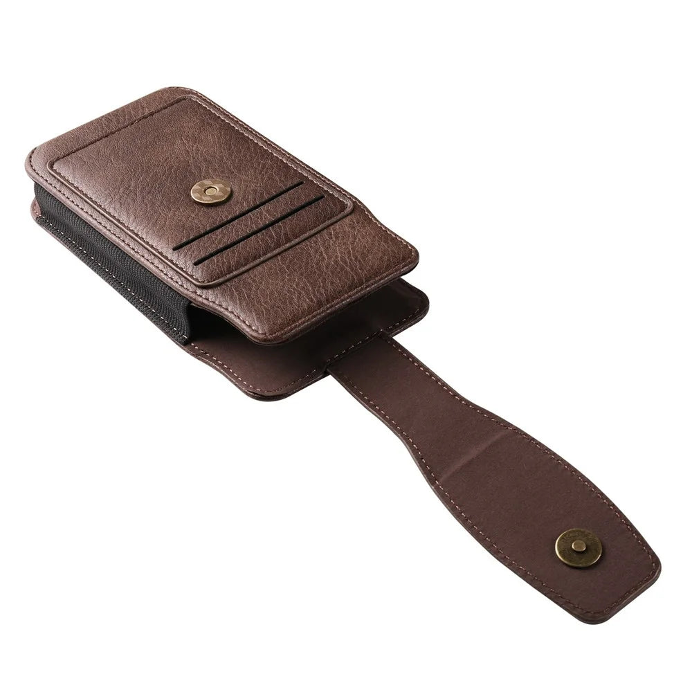 For 6.1 - 6.3 Inch Phone Pouch Vertical Card Holder PU Leather Elastic Side Bands Waist Case - Coffee - 4
