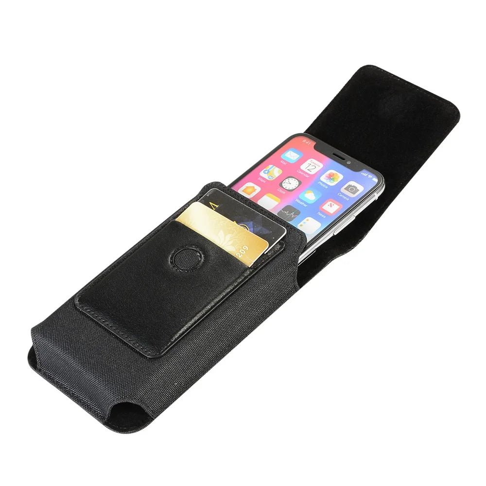 Phone Holster Waist Bag for 5.5-6.5 inch Phone , Nylon+PU Leather Card Holder Pouch, Size: 16.5*8.6*2CM - 2