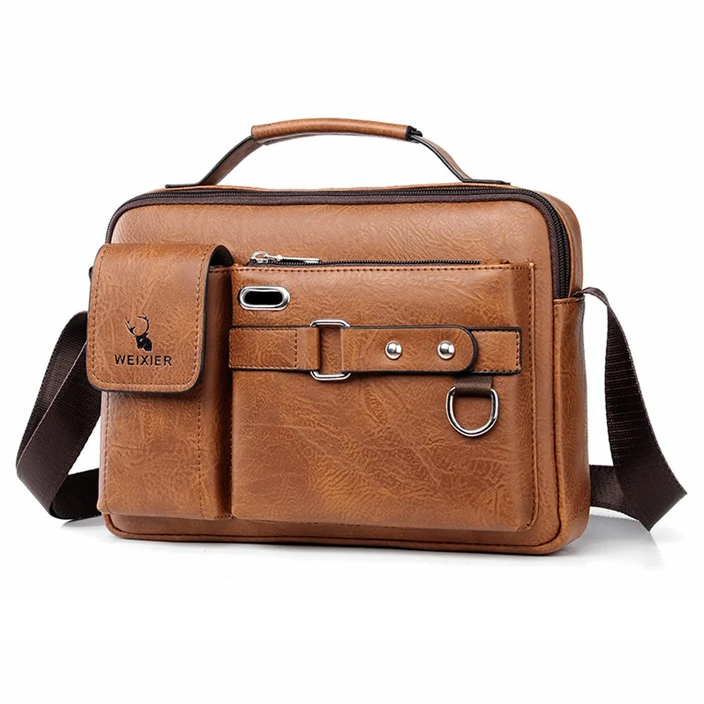 WEIXIER D234 PU Leather Men's Messenger Bag Shoulder Bag Satchel Briefcase with Earphone Hole - Light Brown - 1