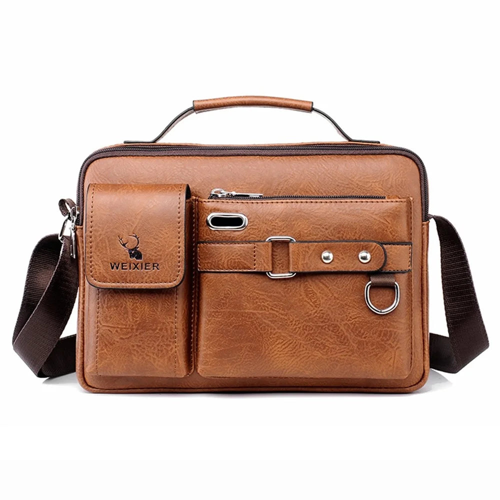 WEIXIER D234 PU Leather Men's Messenger Bag Shoulder Bag Satchel Briefcase with Earphone Hole - Light Brown - 2