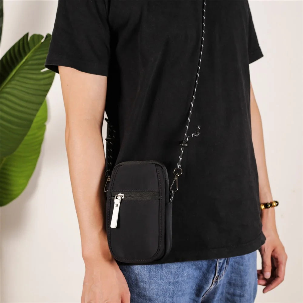 Mobile Phone Shoulder Bag for 7.2-inch Cell Phones Universal Zippered Waist Pouch with Shoulder Strap - Black - 5