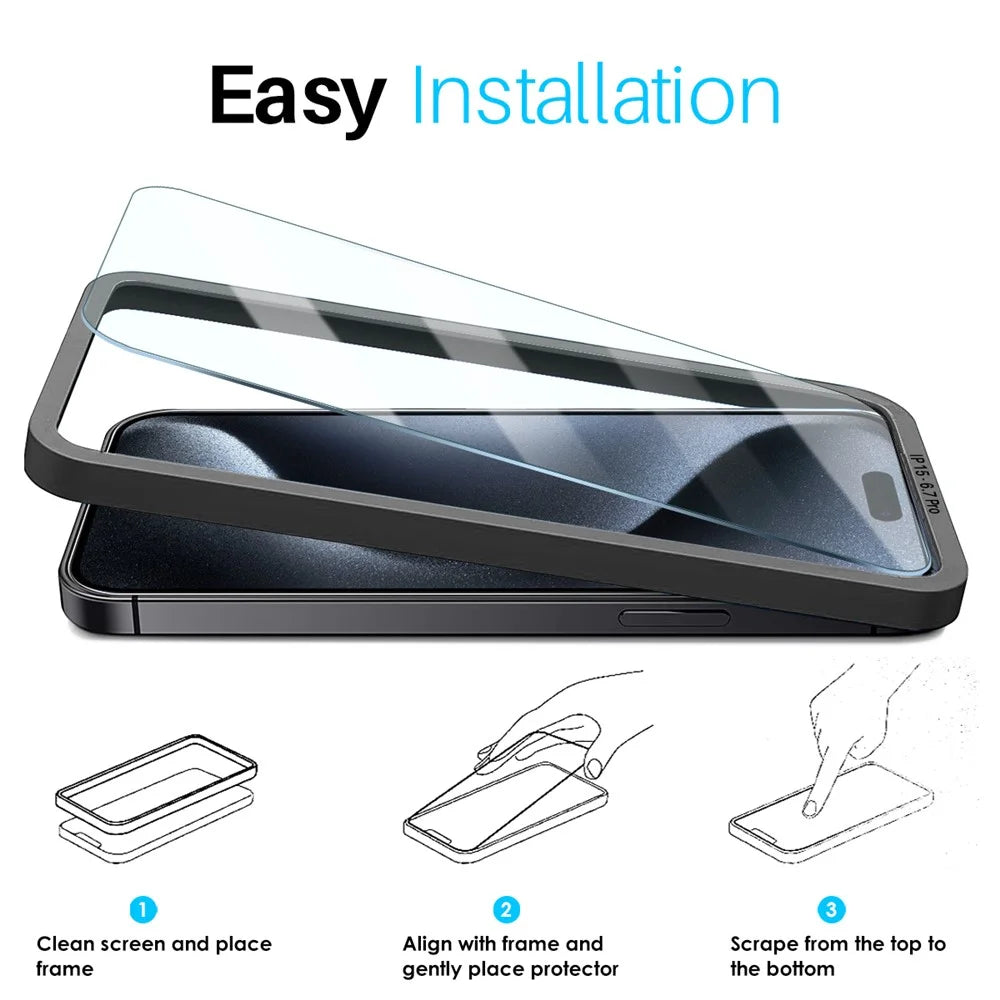 NORTHJO 2Pcs A+ For iPhone 15 Pro Max Screen Protector 2.5D Tempered Glass Film with Installation Frame - 3