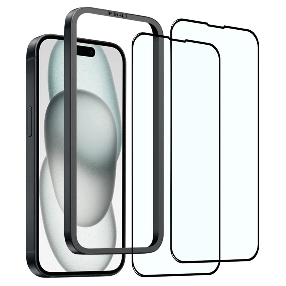 NORTHJO 2Pcs A+ For iPhone 15 Screen Protector 0.3mm High Aluminum-Silicon Glass Film with Alignment Frame - 1
