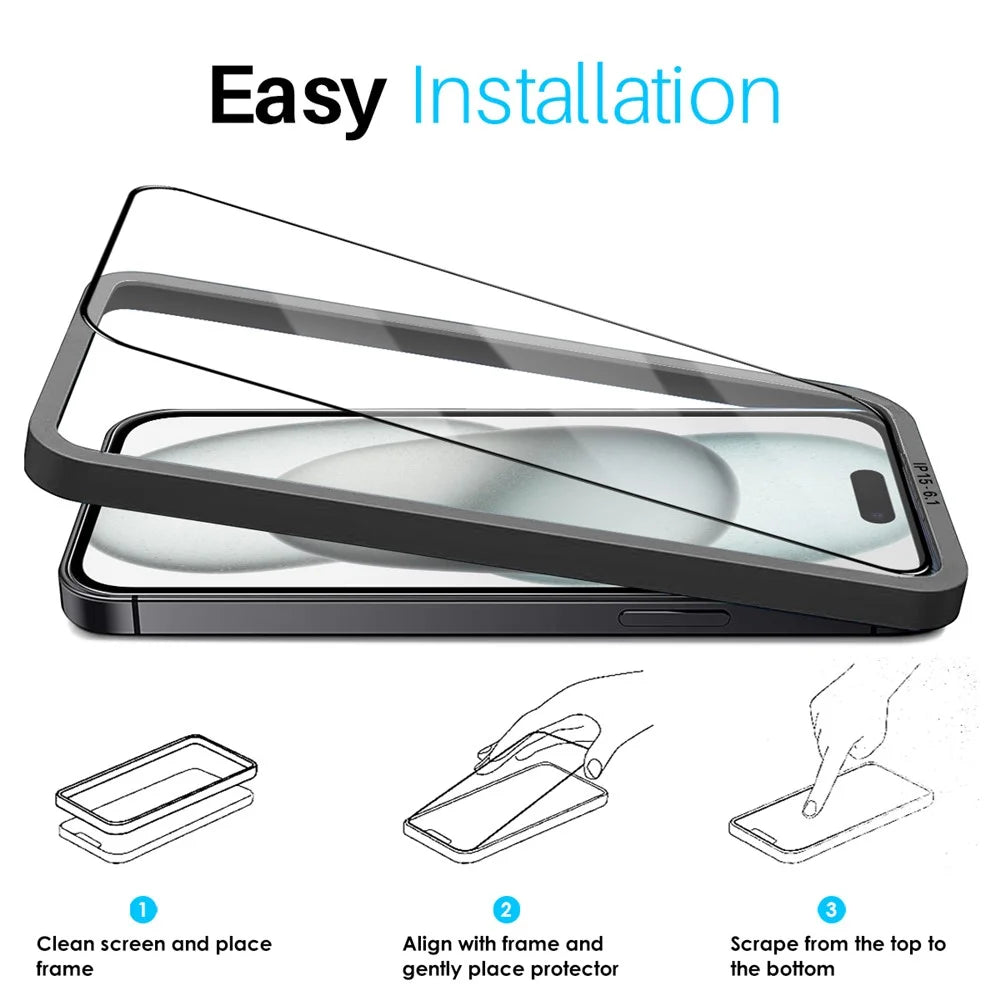 NORTHJO 2Pcs A+ For iPhone 15 Screen Protector 0.3mm High Aluminum-Silicon Glass Film with Alignment Frame - 3