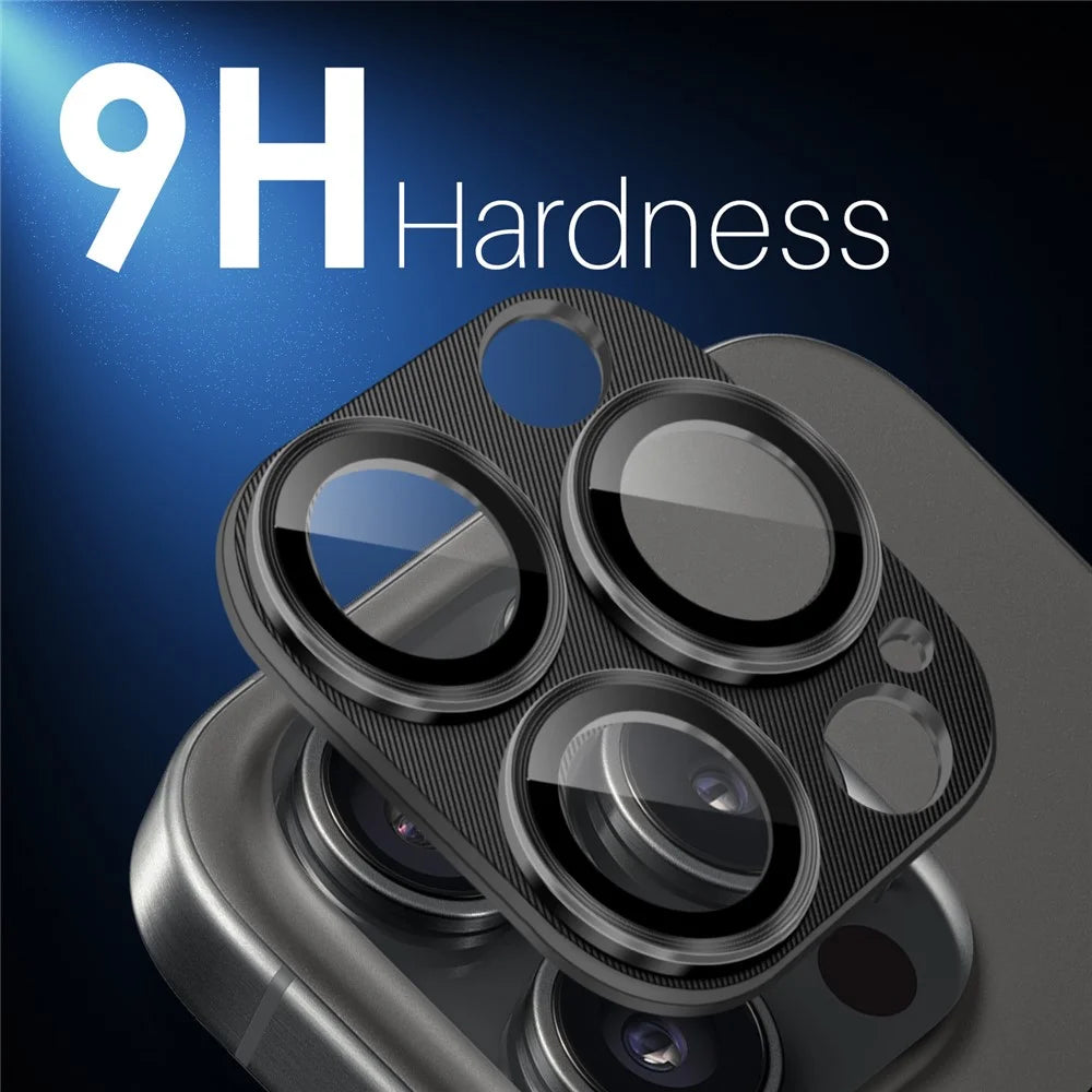 NORTHJO For iPhone 16 Pro Max / 16 Pro Integrated Camera Lens Protector CD Vein Metal Frame + Tempered Glass Lens Film - Black - 2