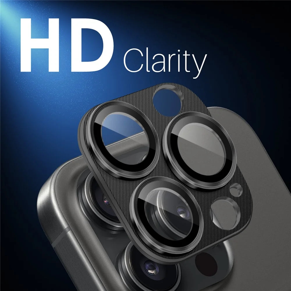 NORTHJO For iPhone 16 Pro Max / 16 Pro Integrated Camera Lens Protector CD Vein Metal Frame + Tempered Glass Lens Film - Black - 3