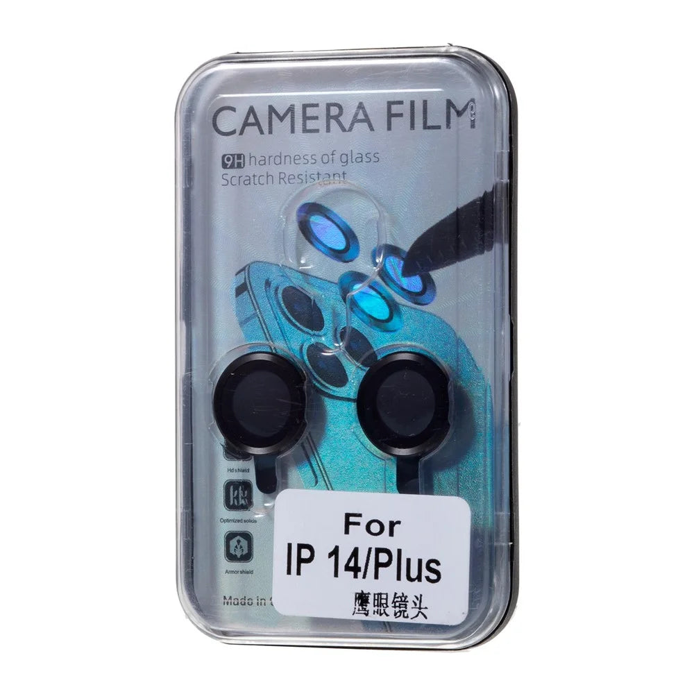 1 Set Camera Lens Film for iPhone 14 / 14 Plus, Tempered Glass Aluminum Alloy Anti-scratch Camera Lens Protector - Black - 5