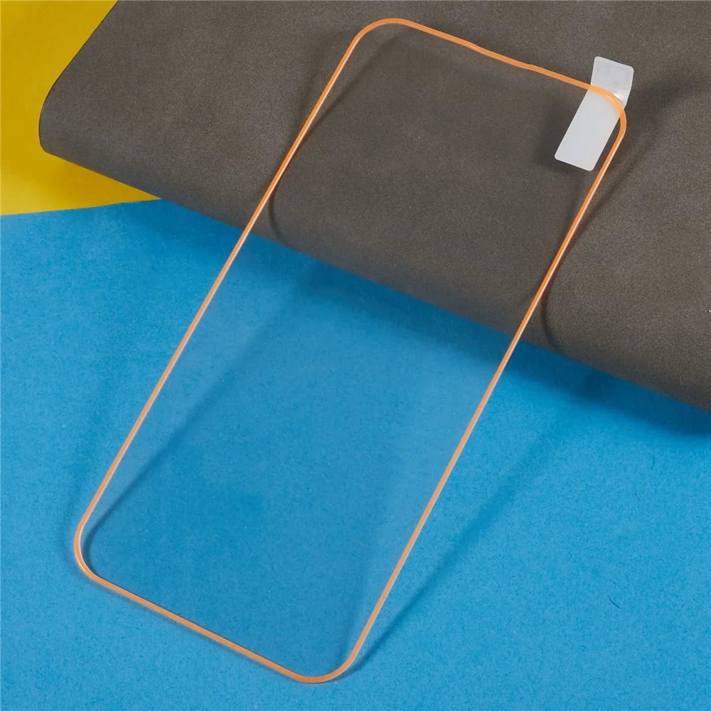 For iPhone 14 / 13 / 13 Pro 6.1 inch Luminous Frame Tempered Glass Film Clear Full Cover Full Glue Shatterproof Screen Protector - Orange - 4