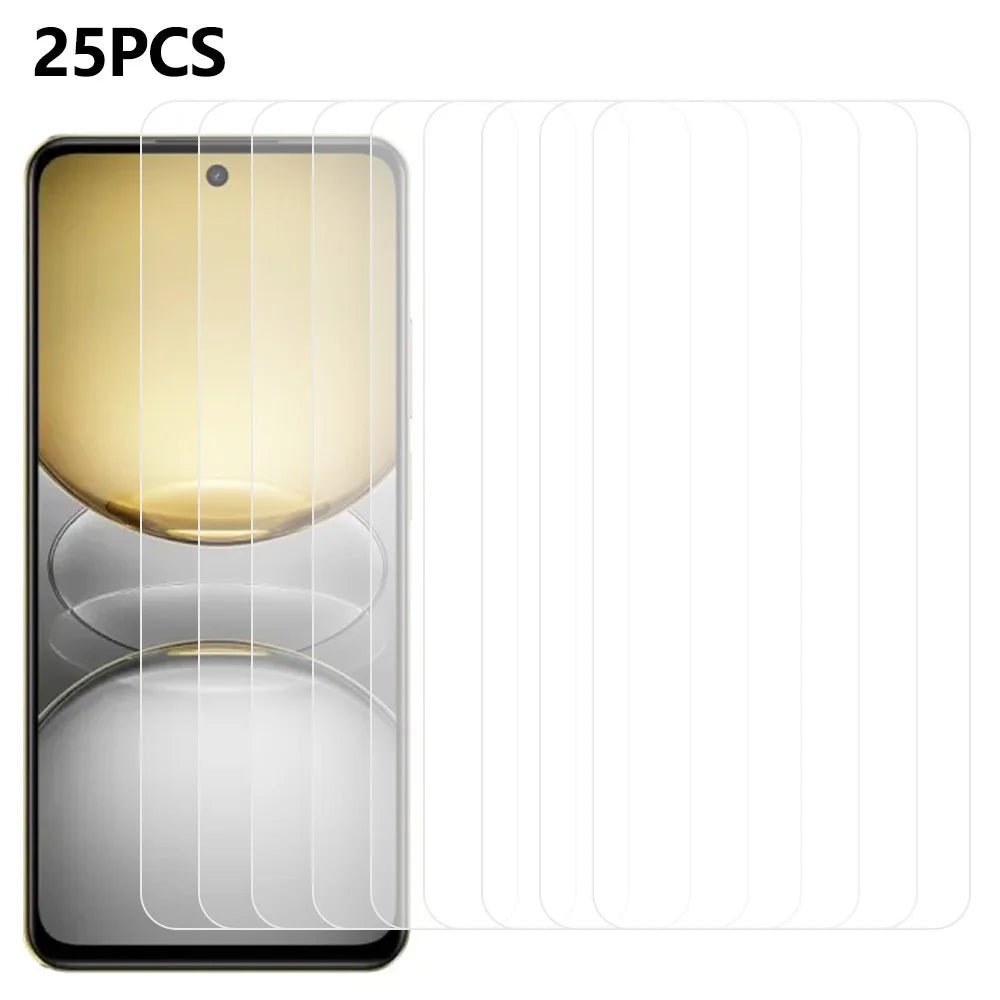 25Pcs For Realme C75x / 14x 5G Tempered Glass High Definition Screen Protector Film (No Package, with Wipes Set, Dust-absorber, Guide Sticker) - 1