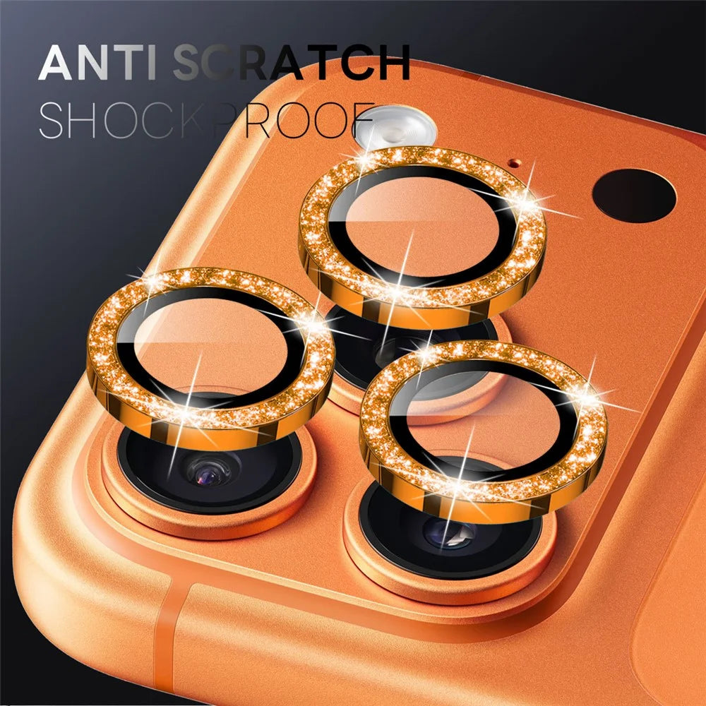 NORTHJO 1 Set For iPhone 17 Pro / 17 Pro Max Camera Lens Film Tempered Glass+Metal Glitter Rear Lens Protector - Orange - 2