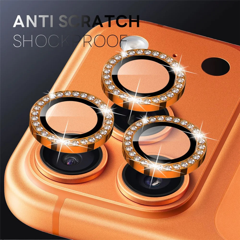 NORTHJO For iPhone 17 Pro / 17 Pro Max Camera Lens Protector Rhinestone Ring Tempered Glass Lens Film - Orange - 2
