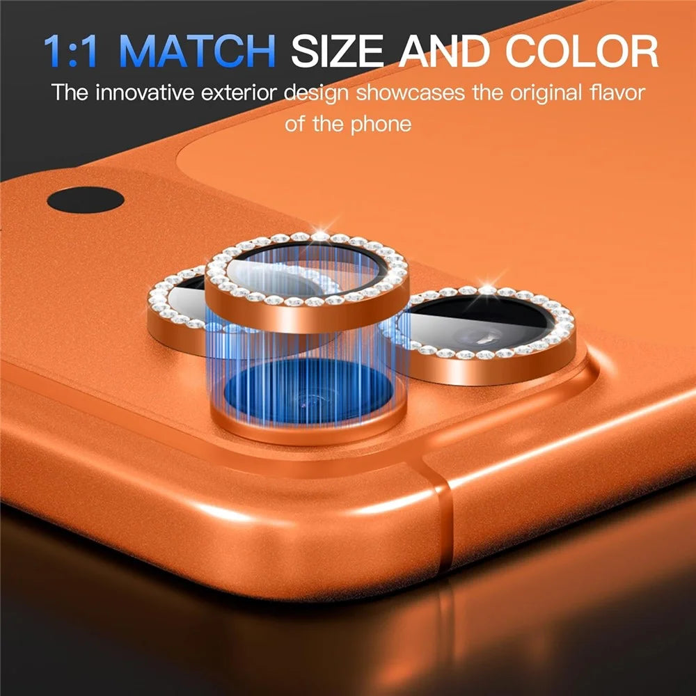 For iPhone 18 Pro 1Set Camera Lens Protector Tempered Glass+Metal Ring Rhinestone Lens Film - Orange - 6