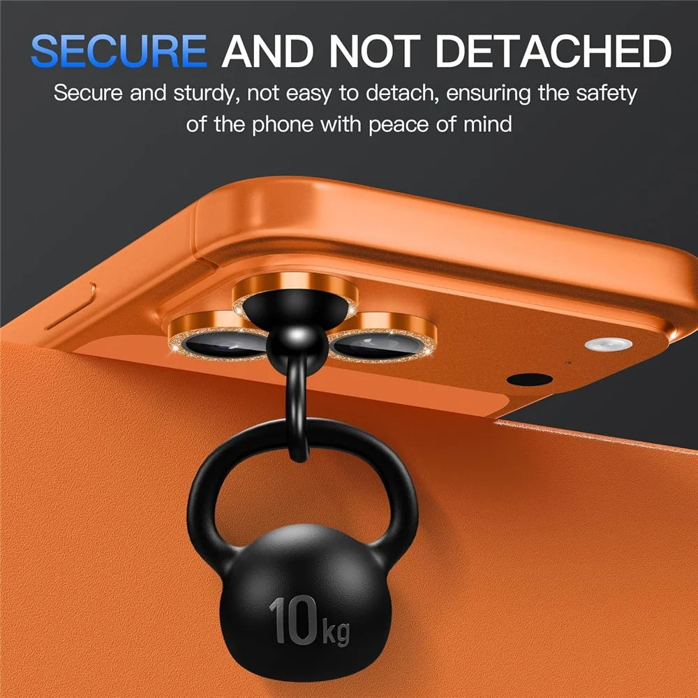 For iPhone 18 Pro Glitter Camera Lens Film Metal Ring+Tempered Glass Phone Lens Protector - Orange - 4