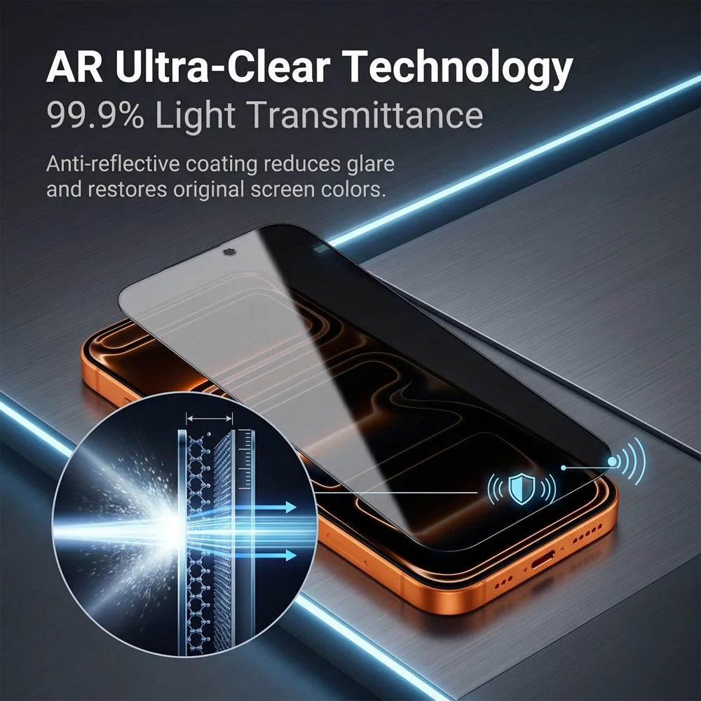 For iPhone 15 Pro Max Privacy Screen Protector AR Anti-Reflective High Aluminium-silicon Glass Anti-Spy Film - Black - 2