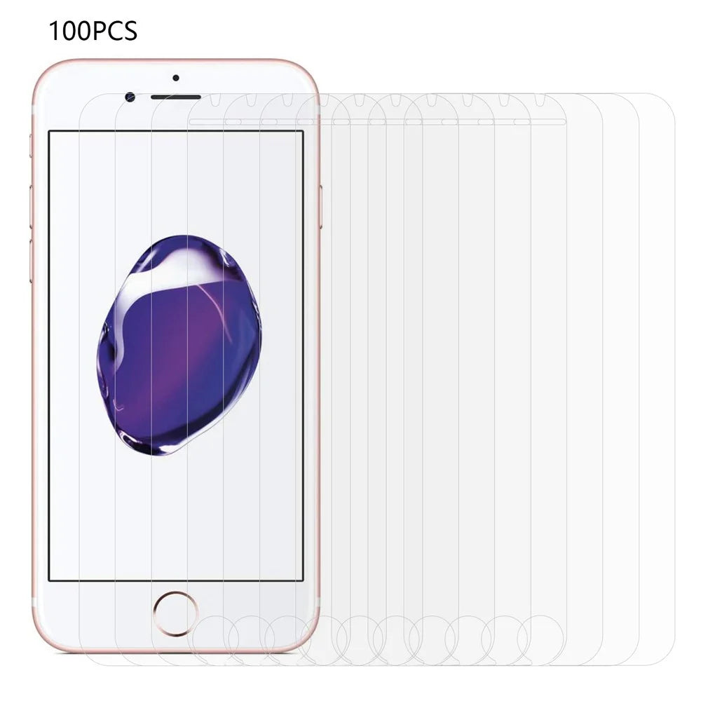 100Pcs For iPhone 7 / 8 / SE (2022) / SE (2020) Arc Edge Tempered Glass Phone Screen Protector HD Film (No Package, with Wipes Set, Dust-absorber, Guide Sticker) - 1