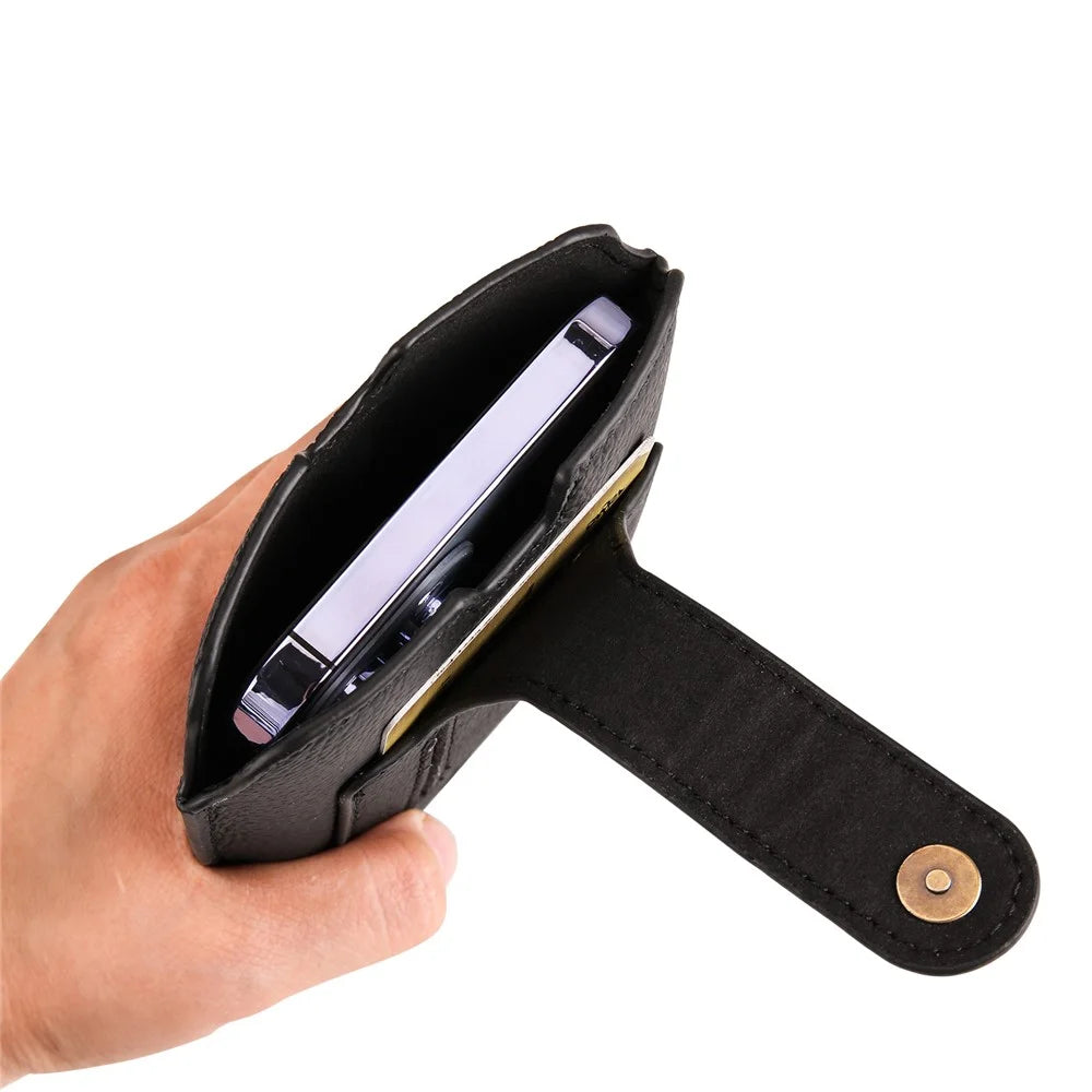 Genuine Cow Leather Cell Phone Case for 6.7-inch Phone ID Card Belt Holder Pouch Cover - Black - 7
