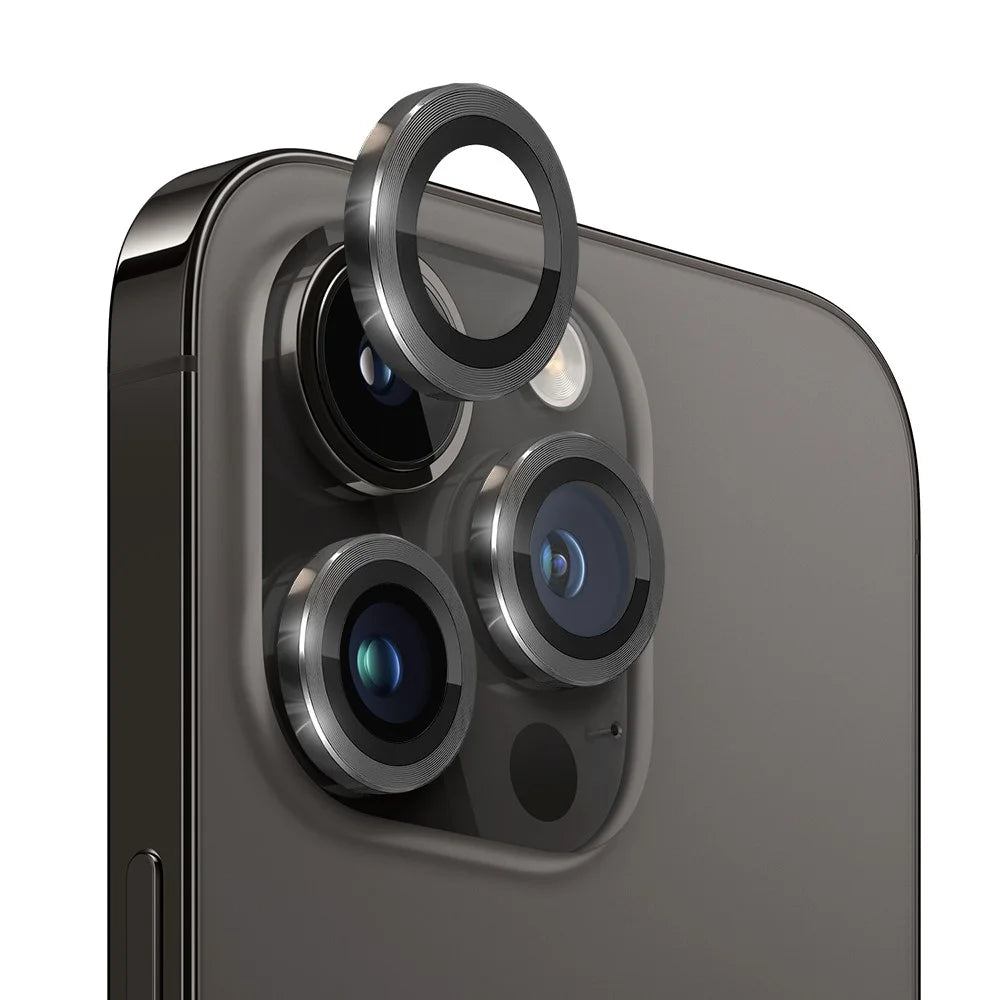 NORTHJO For iPhone 12 Pro / 11 Pro Max / 11 Pro 1 Set Camera Lens Protector Tempered Glass Lens Film with CD Vein Metal Ring - Black - 1