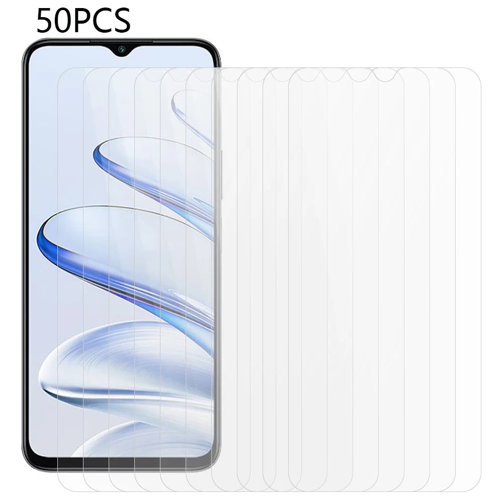 50Pcs For Honor 70 Lite 5G / X6a 4G Transparent Screen Film Anti-Scratch Tempered Glass Screen Protector (No Package, with Wipes Set, Dust-absorber, Guide Sticker) - 1
