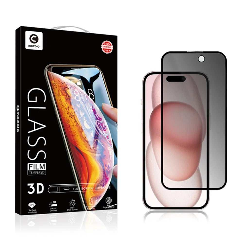 MOCOLO For iPhone 15 Plus Tempered Glass Screen Protector Full Glue 3D Arc Edge Anti-Spy Screen Film - 6