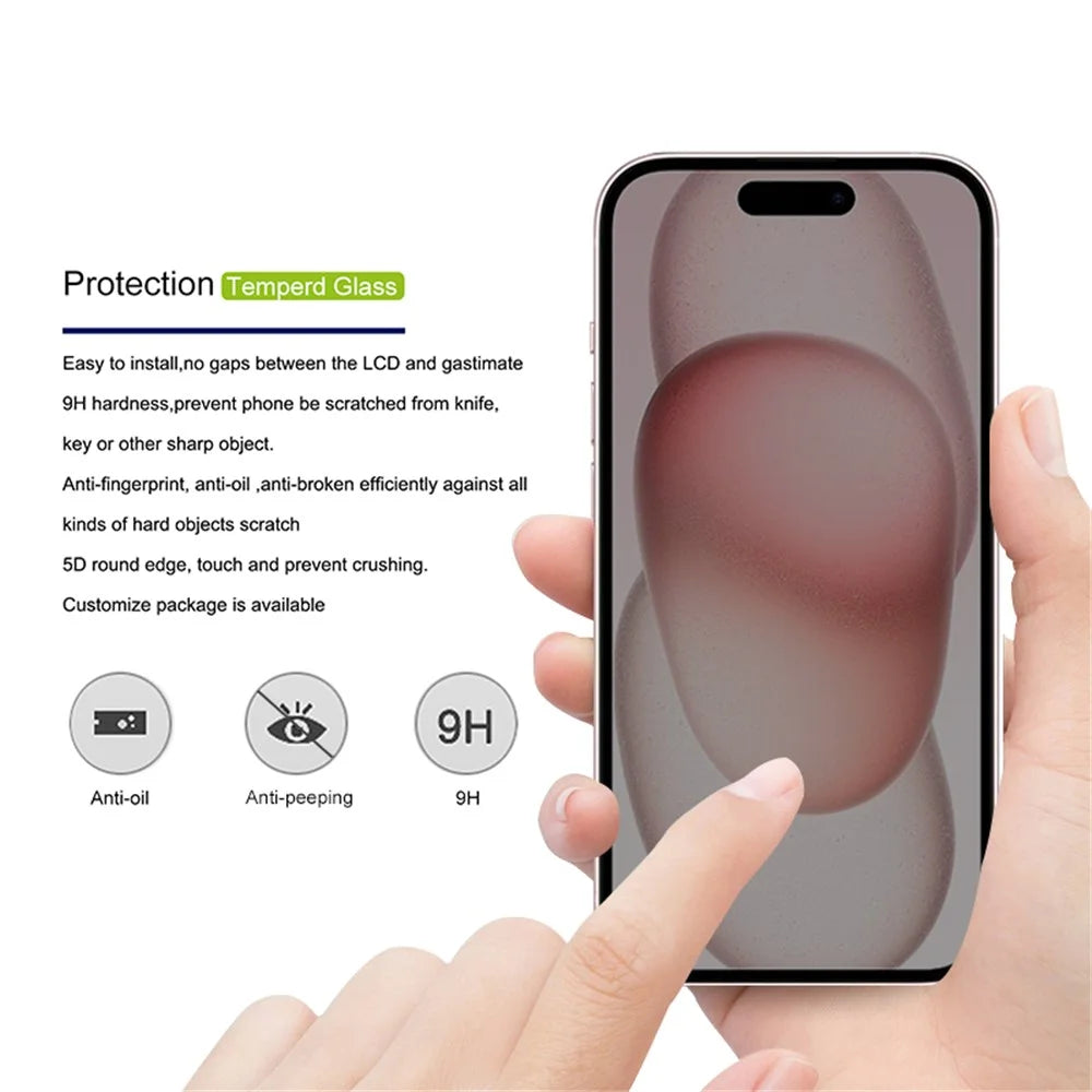 MOCOLO Tempered Glass Screen Protector for iPhone 15 Full Glue 3D Arc Edge Anti-Spy Screen Film - 2
