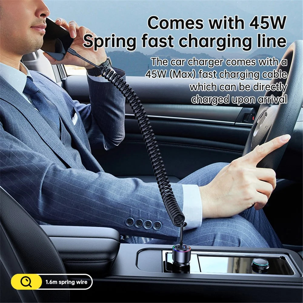 T26 45W+30W USB+Type-C Phone Fast Charging Adapter Car Charger with PD 30W Type-C Spring Cable (CE Certified) - 6