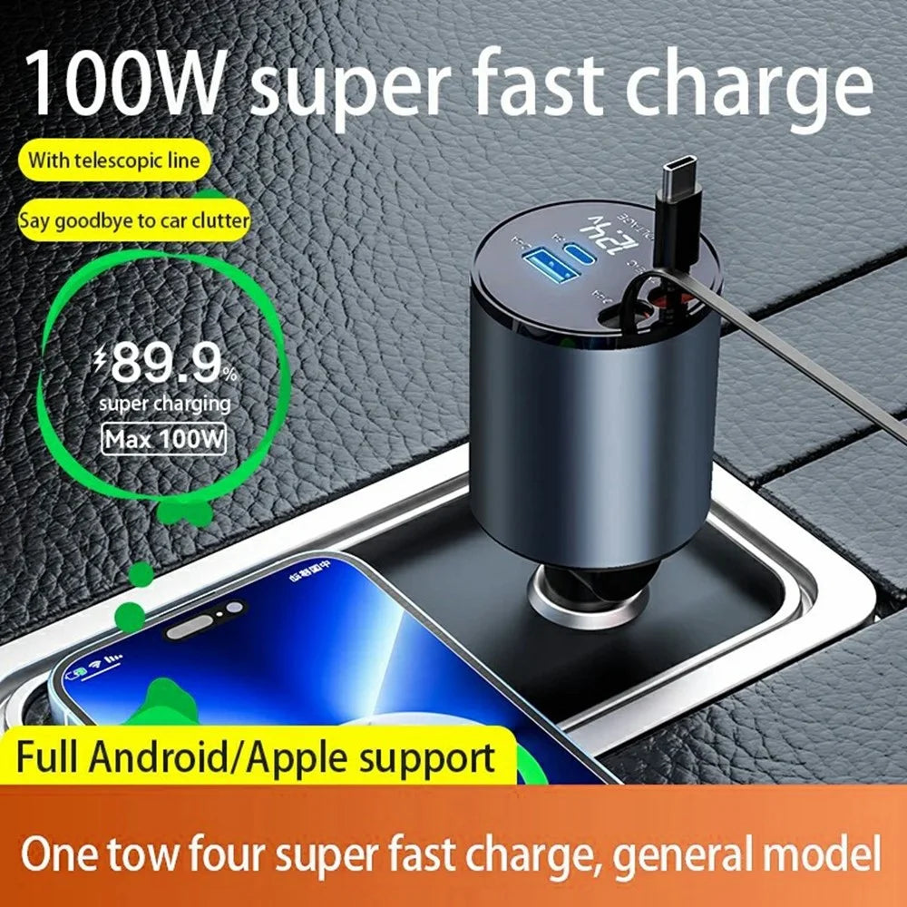 PT-19 Cigarette Lighter Car Charger 100W Fast Charging Adapter with iP / Type C Retractable Cables - 2