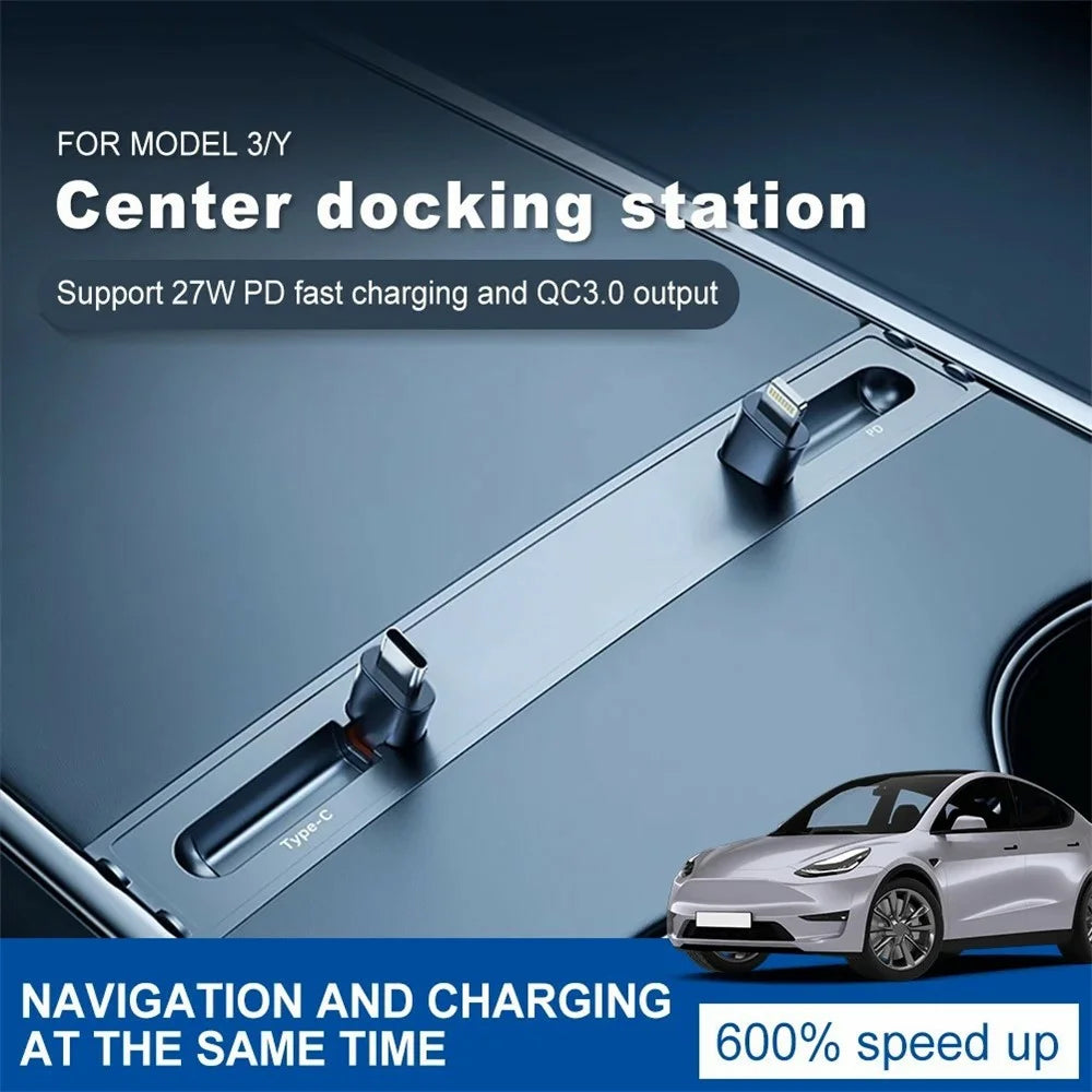 PT-TSL-5 For Tesla Model 3 / Y Center Console Extension Hub Retractable Splitter Car Charger 27W Fast Charging - 2