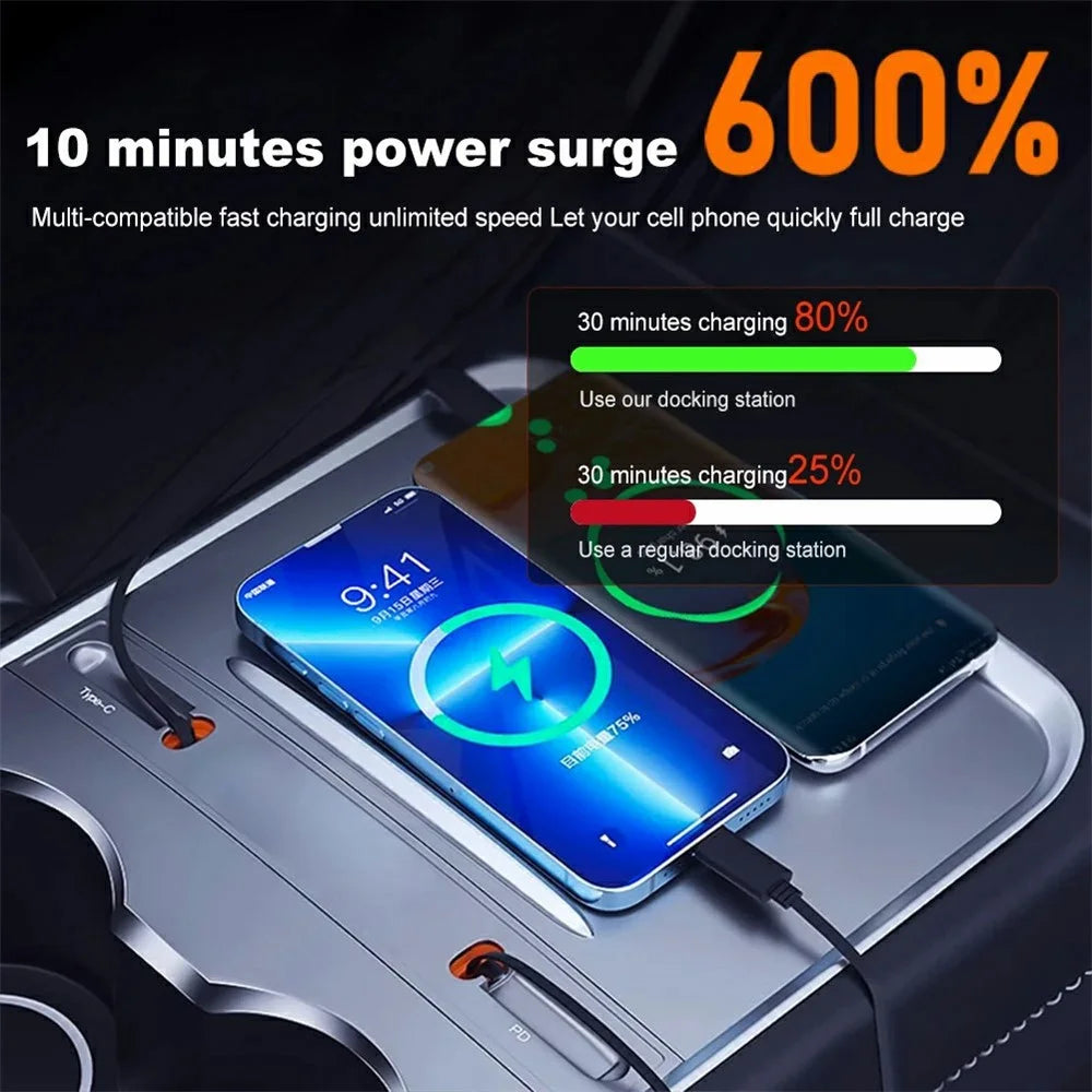 PT-TSL-5 For Tesla Model 3 / Y Center Console Extension Hub Retractable Splitter Car Charger 27W Fast Charging - 4