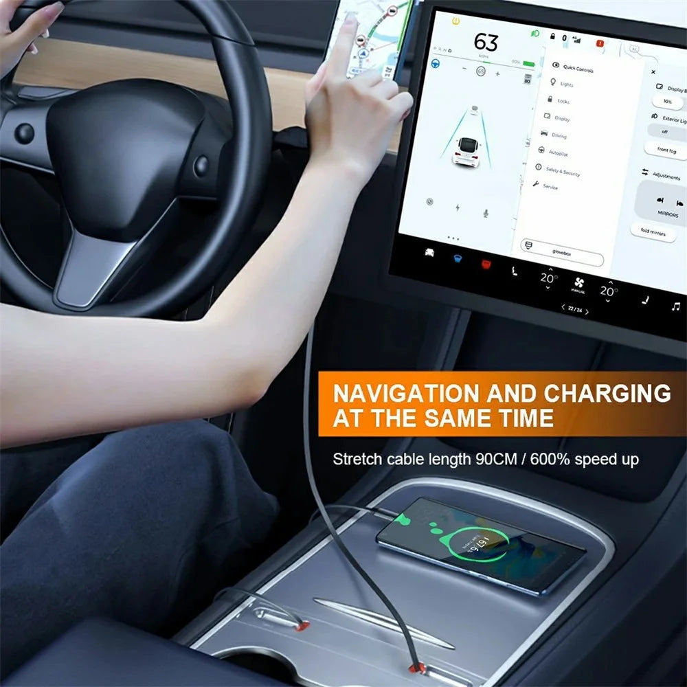 PT-TSL-5 For Tesla Model 3 / Y Center Console Extension Hub Retractable Splitter Car Charger 27W Fast Charging - 5
