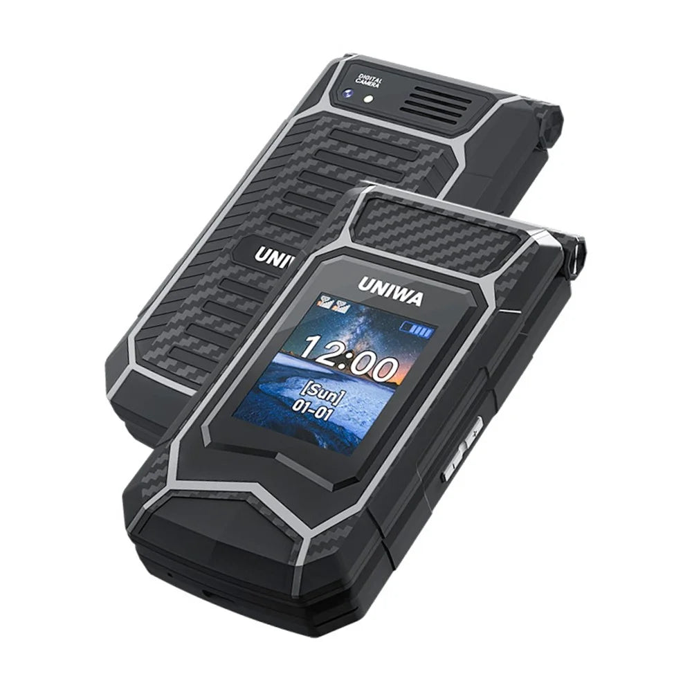 UNIWA X29 2.8 inch Flip Phone Dual Screen Dual SIM Card Standby GSM Keypad 2000mAh Rugged Mobile - Black / Grey - 2