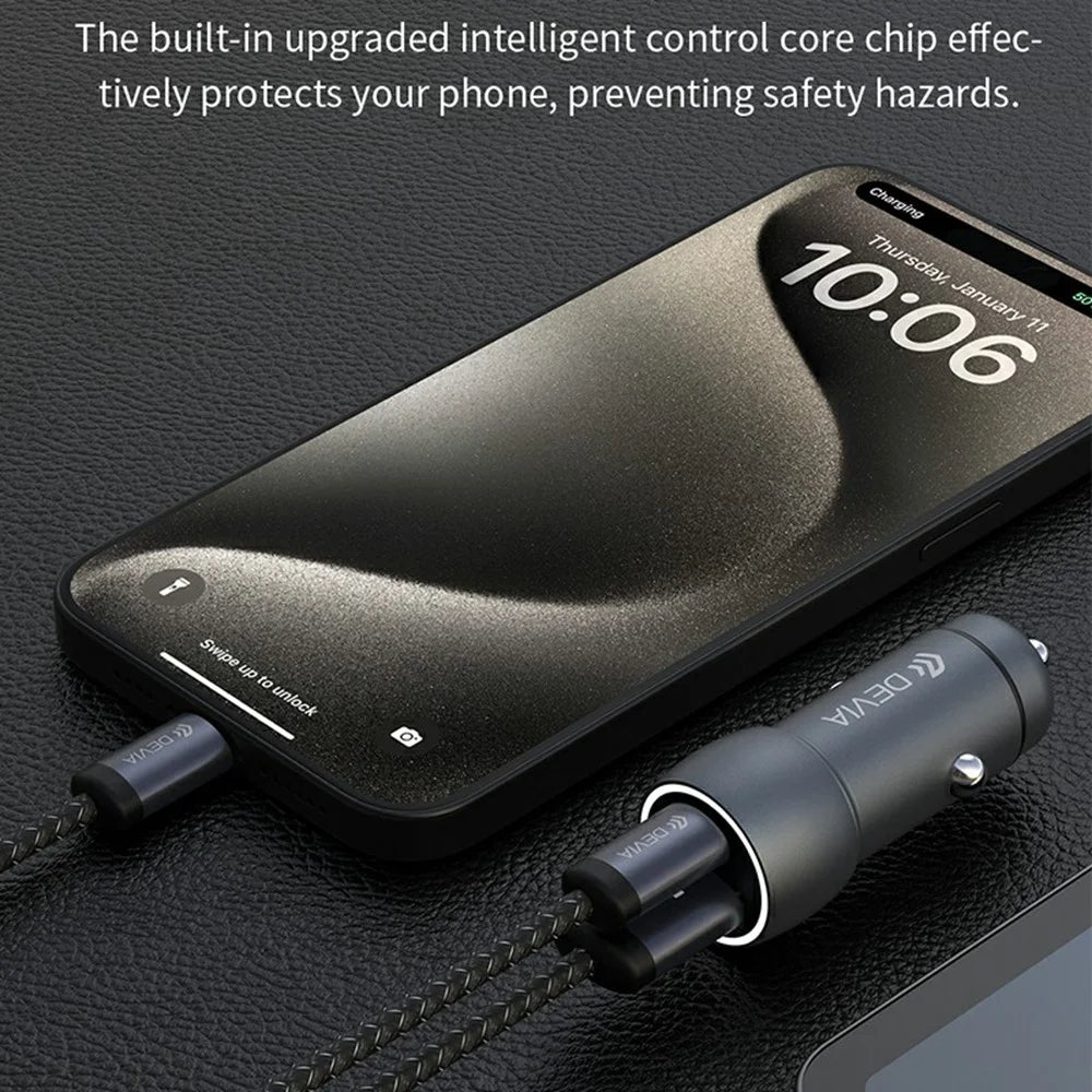DEVIA EA507 Extreme Speed Series PD 30W + QC3.0 18W Metal Car Charger USB-A Type-C Dual Port Charger - Dark Grey - 6