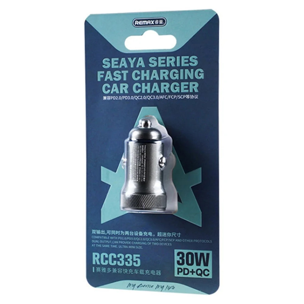 REMAX RCC335 Seaya Series USB-A + Type-C Dual Port PD 30W Fast Charging Aluminum Alloy Car Charger - 7