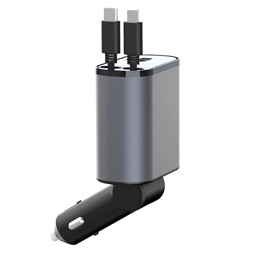 X16 100W Super Fast Charging Car Charger 180-Degree Rotating Adapter with Retractable Type-C / iP Cable - 2