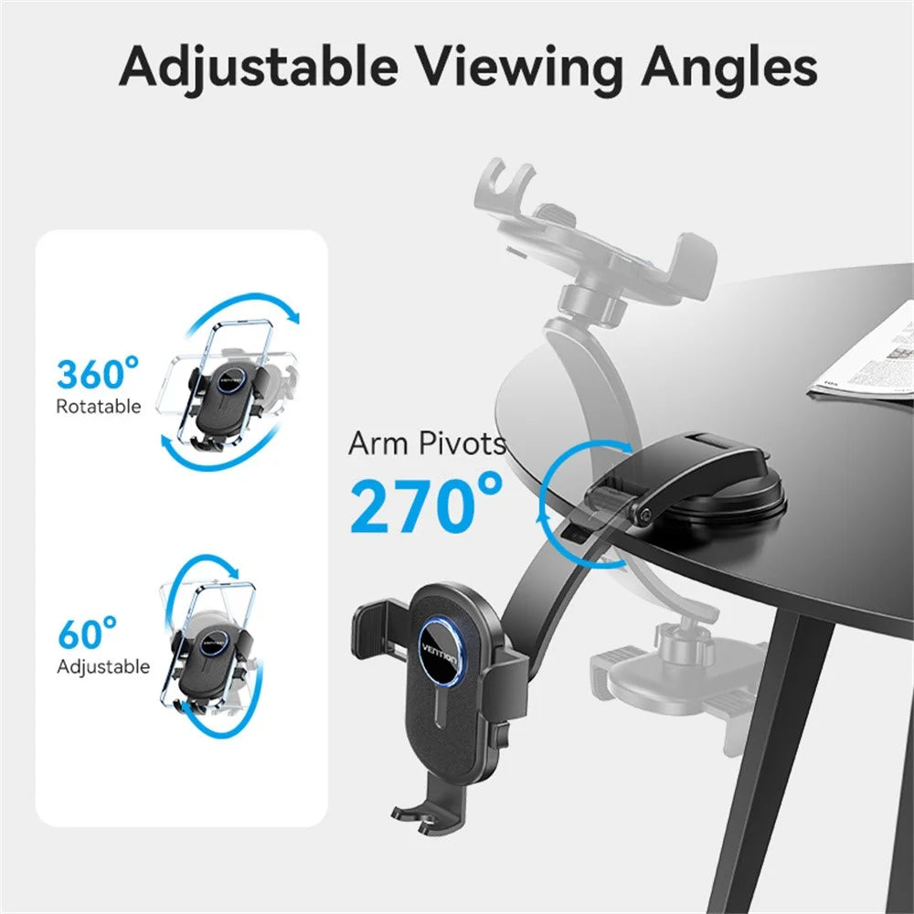VENTION KSCB0 One Touch Clamp Car Phone Holder Suction Cup Mount Bracket for Dashboard / Windshield - 6