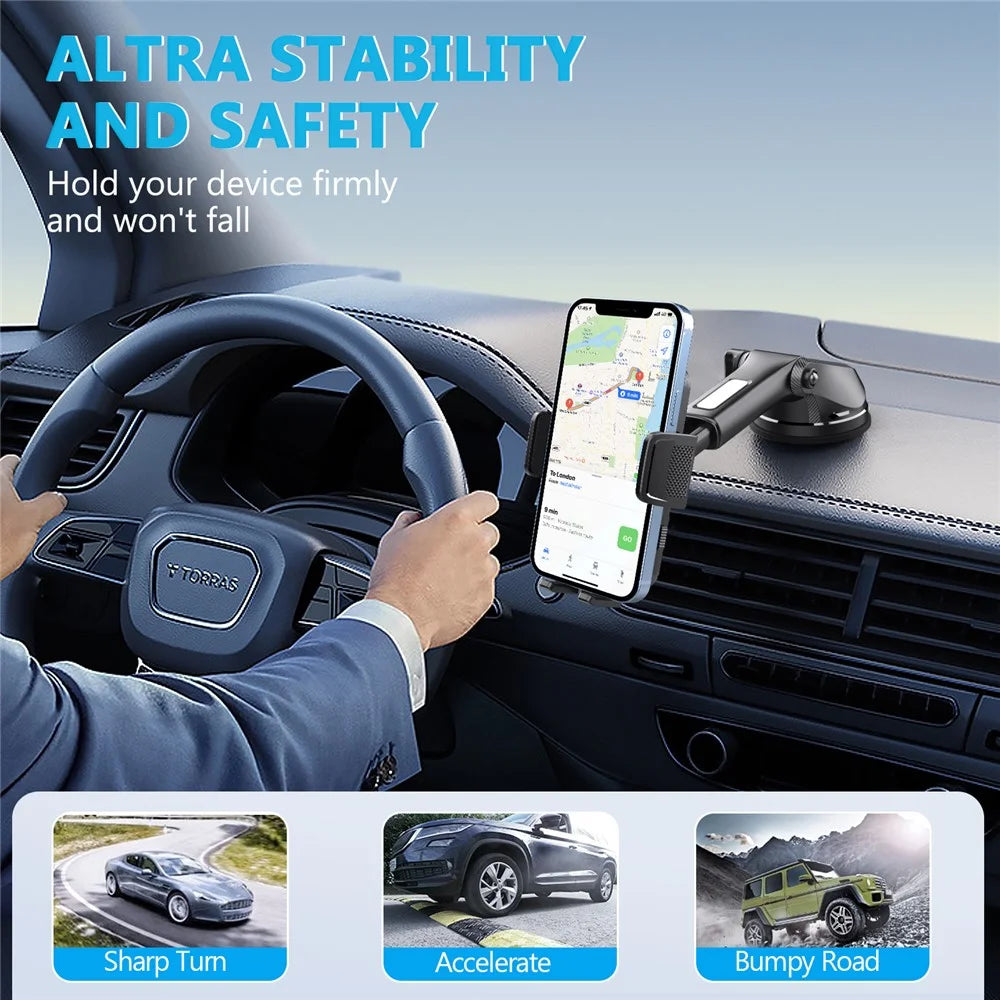 ML236 Car Phone Holder 360 Degree Rotation Extendable Suction Cup Mobile Mount for Windshield Dashboard - Black - 4