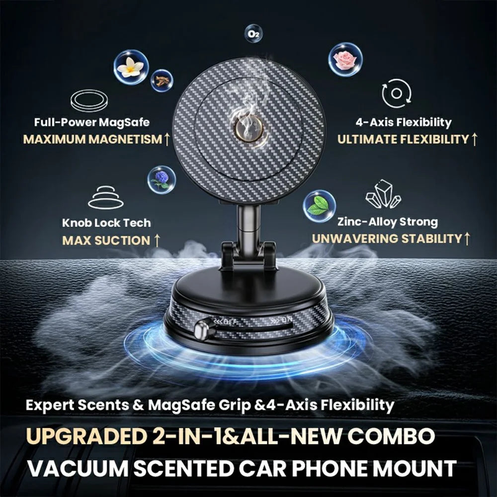 HONNOBE A15 2 in 1 Car Aromatherapy Phone Mount 360° Rotation Vacuum Magnetic Holder with Silicone Suction Cup - Black - 2