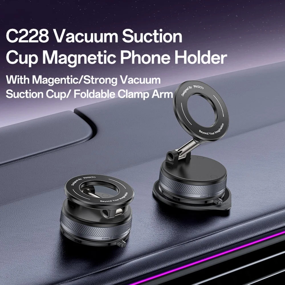 YESIDO C228 Car Phone Stand Mount 360 Degree Zinc Alloy Vacuum Suction Cup Magnetic Phone Holder for Car Dashboard Desktop - Black - 2