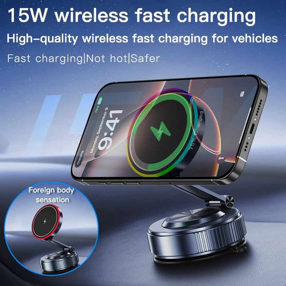 K5S Magnetic Wireless Car Charger Stand 360 Degree Rotation Compatible with MagSafe 15W Fast Charging Vacuum Suction Phone Holder - 4