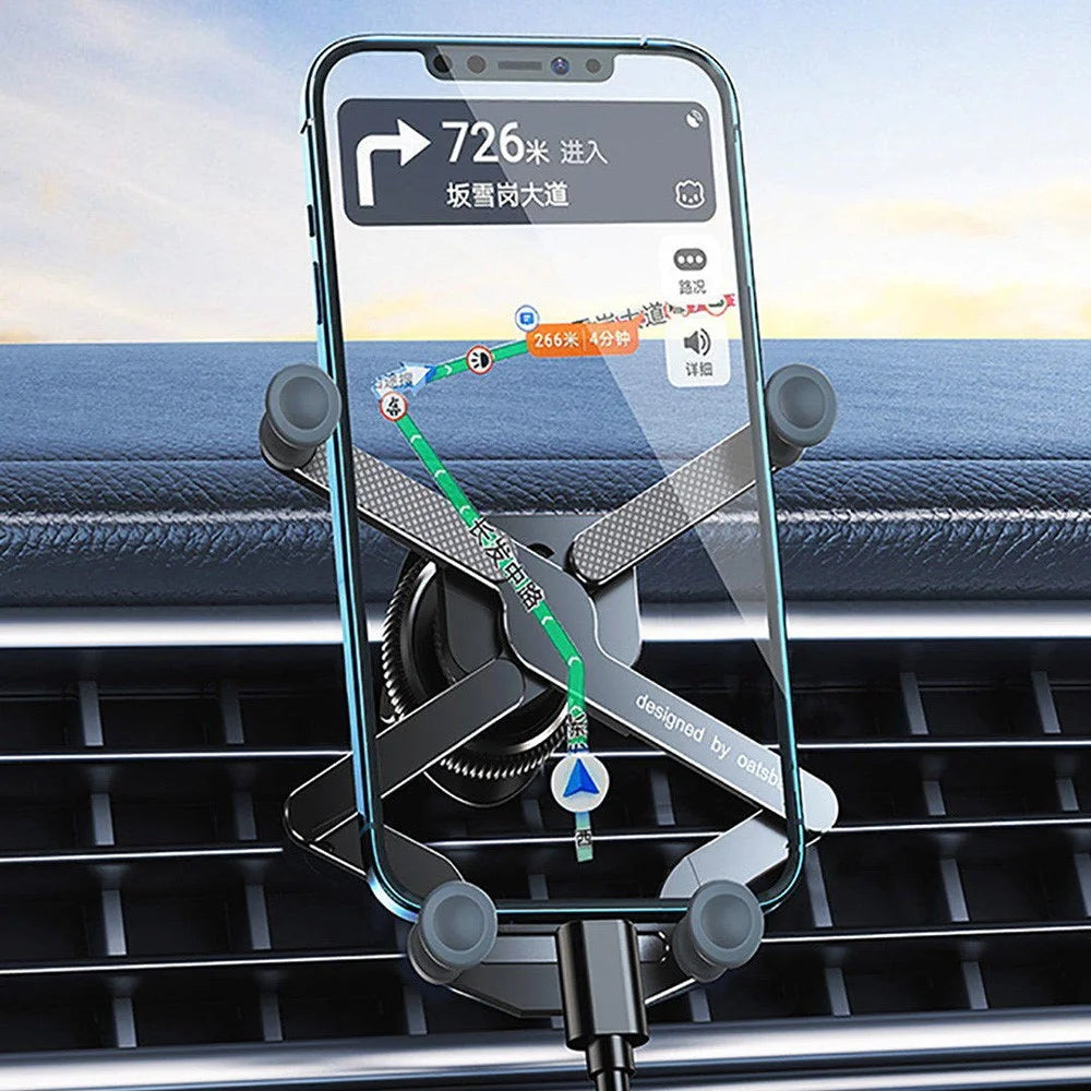 OATSBASF x03 Mini Folding Aluminum Alloy Car Phone Holder Automatic Locking Gravity Phone Bracket - Air Vent Mount / Black - 5