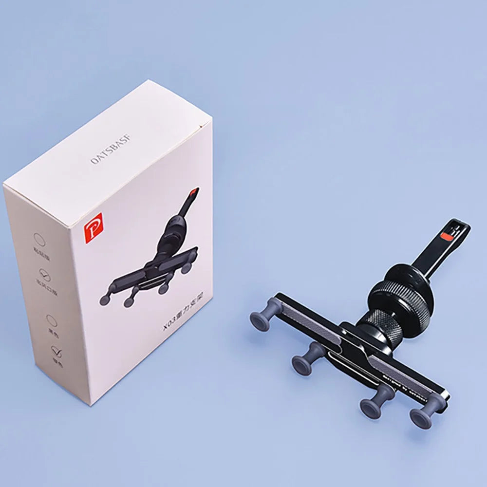 OATSBASF x03 Mini Folding Aluminum Alloy Car Phone Holder Automatic Locking Gravity Phone Bracket - Air Vent Mount / Black - 7