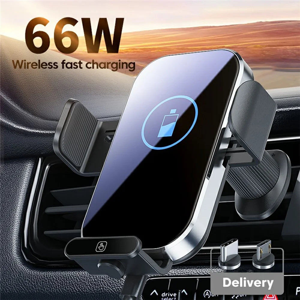 X10s 66W High Power Intelligent Induction Car Air Vent Hook Wireless Charger - Silver - 2