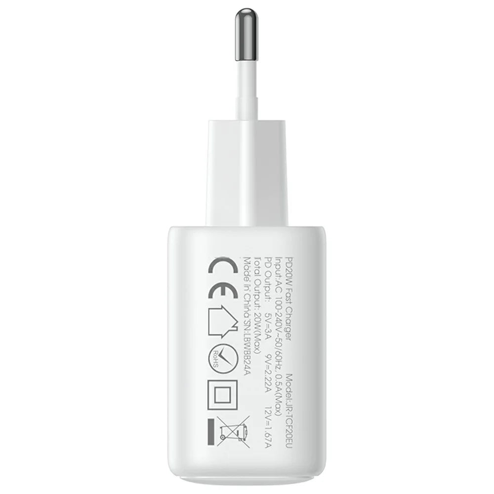JOYROOM JR-TCF20 Mini PD 20W Quick Charger Travel Power Plug Adapter with Type-C to 8-Pin Cable, EU Plug - 3