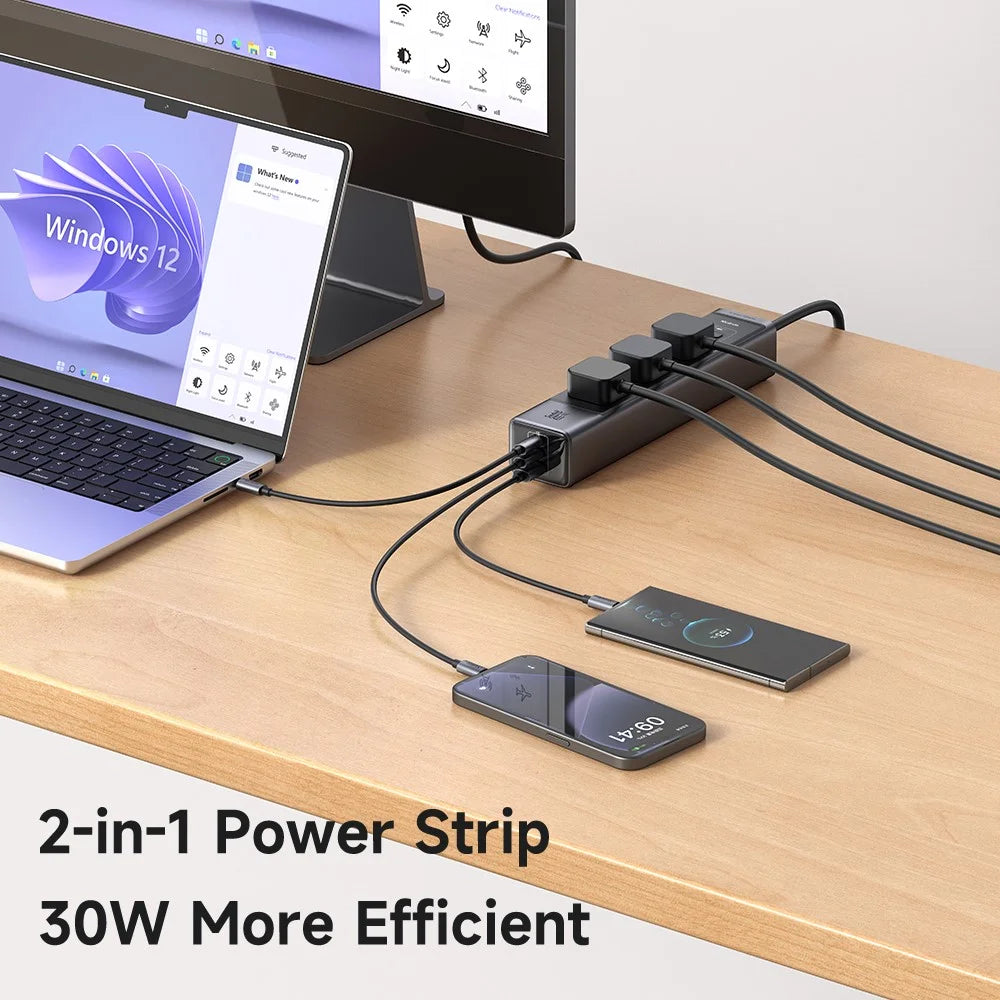 MCDODO CH-060 6-in-1 30W GaN Surge Protection Power Strip with 2 Type-C+USB - UK Plug / Black - 3