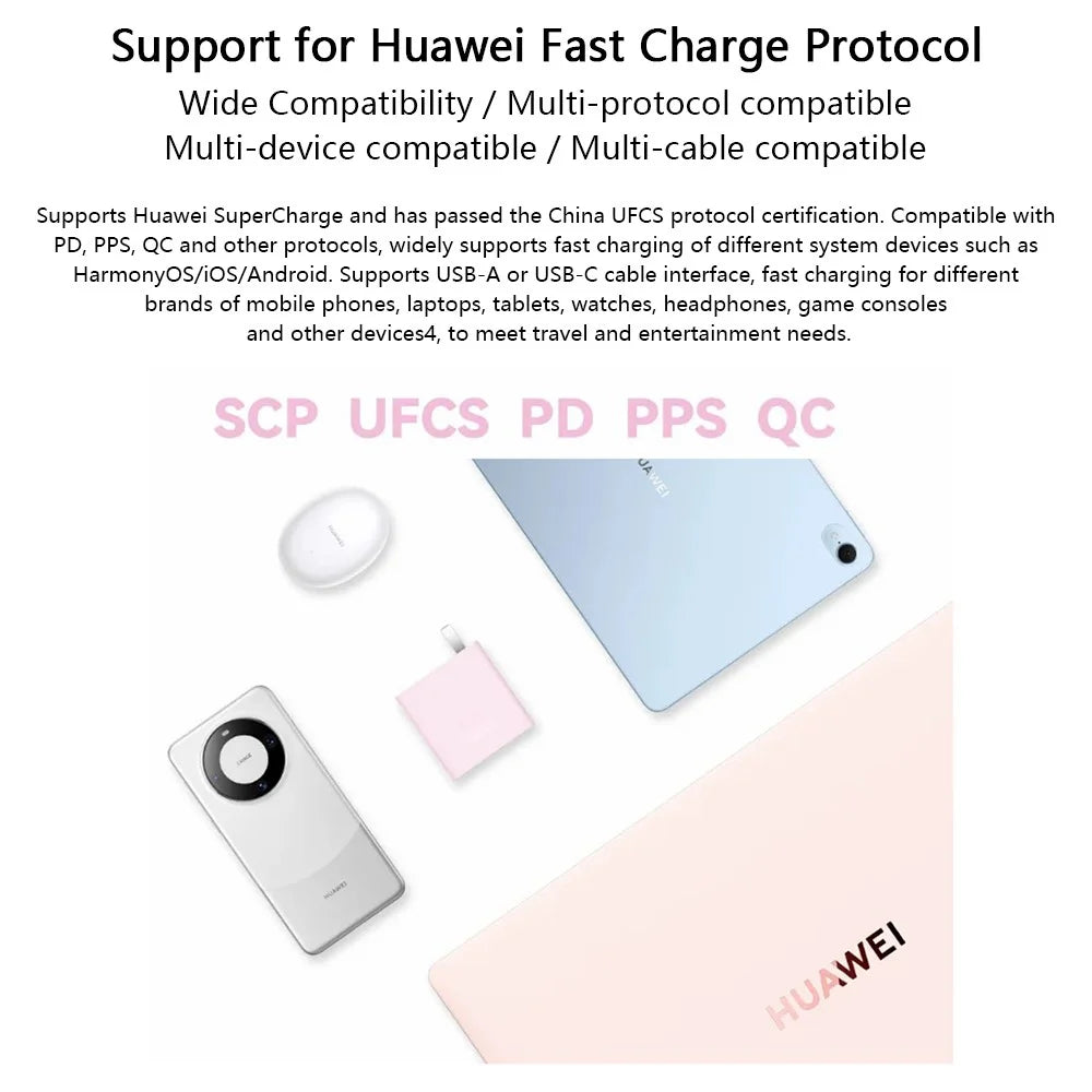 HUAWEI HW-200500C02 100W High Power Adapter USB-A + Type-C CN Plug Wall Charger with Cable (Chinese Version) - White - 5