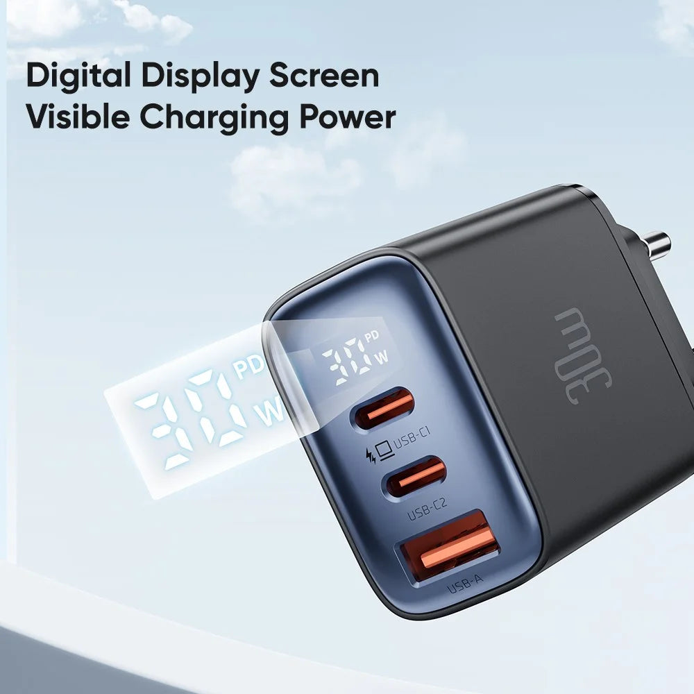 MCDODO CH-2180 30W Dual Type-C+USB-A Wall Charger Digital Display Charging Adapter, EU Plug - Black - 6