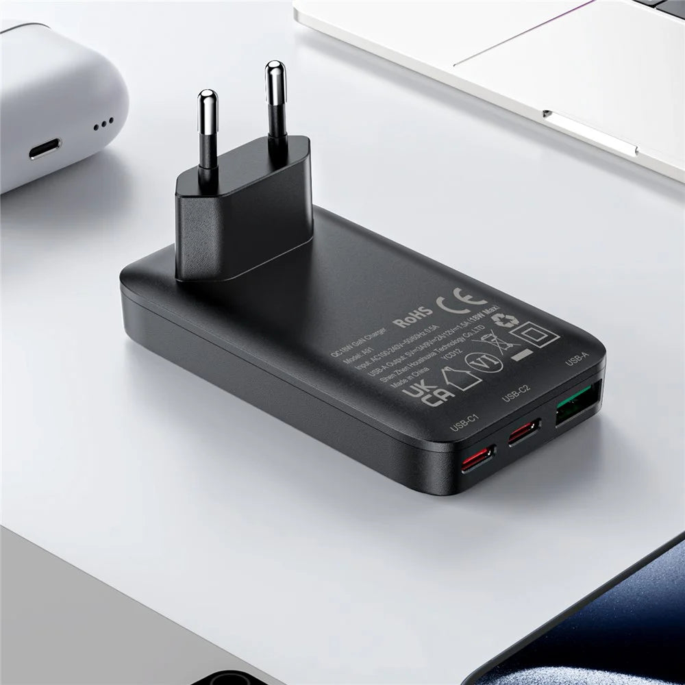 ACEFAST A100 PD 65W Fast Charging GaN Wall Charger with 2xUSB-C+USB-A, EU Plug - 3