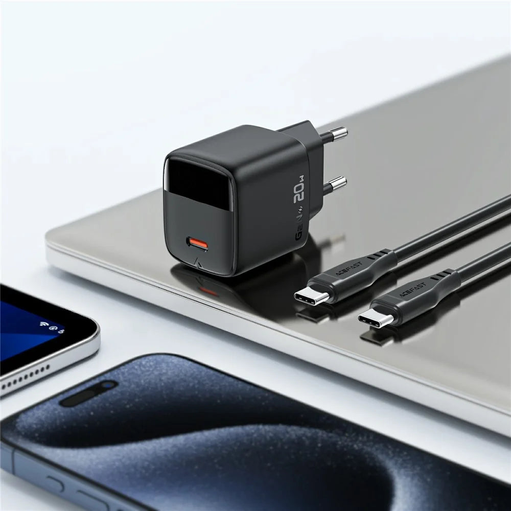 ACEFAST A113 For PD20W USB-C GaN Charger Kit LED Display Fast Charging High Efficiency Adapter - EU Plug - 4